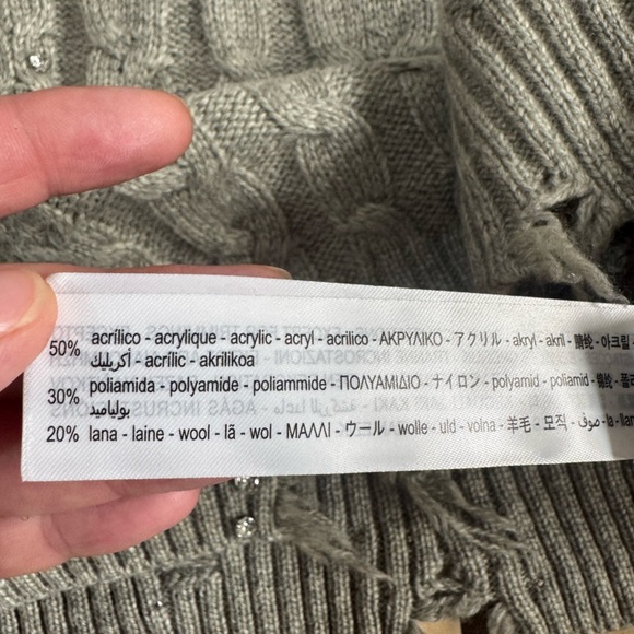 ZARA High Neck Ripped Cable Knit Sweater With Studs Size M - Picture 11 of 16